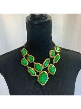 Amrita Singh green gold tone chunky statement necklace